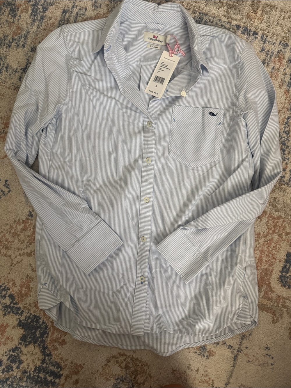 Vineyard Vines Women's Light Blue Pinstripe Button-Down Shirt